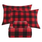 Conjunto de Lençóis Softan Fleece Queen Size - Padrão Xadrez Vermelho Buffalo