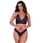 Conjunto De Lingerie Calcinha e Sutiã sem Bojo Renda Diversas Cores Bicolor Ingrid