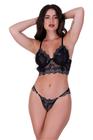 Conjunto de Lingerie Cropped sem Bojo com Arco Renda Bicolor - CONJUNTO ZOE