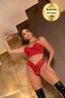 Conjunto de Lingerie sem Bojo, Base em Renda e Alça Larga, Calcinha Fio Duplo com Pala em Renda