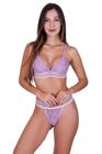 Conjunto de Lingerie sem Bojo Renda Elástico Bicolor - -CONJUNTO LÉIA