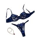 Conjunto de Lingerie Sexy Feminina - Bralette Bordado Floral com Renda e Push Up