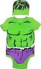 Conjunto de macacão e chapéu de manga curta Marvel Avengers Hulk Baby Boys Cosplay 6-9 meses