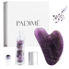 Conjunto de massagem Padimë Premium 2 em 1 Ametista Gua Sha + Bottle