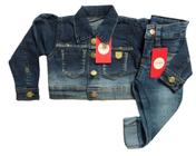 Conjunto de menina jeans jaqueta + calça jeans infantil bebê de 1 a 3 anos