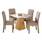 Conjunto de Mesa Cimol Sabrine 95x95cm com 4 Cadeiras em Madeira e Tecido Veludo - Nature/Bege