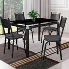 Conjunto De Mesa Com 4 Cadeiras Malva Tampo De Vidro 107cm SF Preto Fosco Assento Cinza Andorinha Artefamol