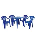 Conjunto de Mesa com 4 Cadeiras Poltronas Plásticas Bela Vista Azul MOR