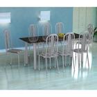 Conjunto de Mesa Córdoba com 8 Cadeiras Granada Branco Prata e Preto Listrado Grafite