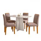 Conjunto De Mesa De Jantar Ana de 1,20 Tampo Madeira Com Vidro Colado e 4 Cadeiras Ana Off White Ypê VL02 New Ceval