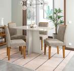 Conjunto de Mesa de Jantar Ana Tampo Madeira Com Vidro Colado 1,20m e 4 cadeiras Amanda Cor Off White Ypê WD22 New Ceval