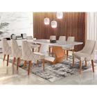 Conjunto de Mesa de Jantar Ane II com Tampo de Vidro Off White e 8 Cadeiras Estofadas Esmeralda Veludo Bege