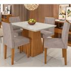 Conjunto de Mesa de Jantar Barbara 1,20m Tampo Com Vidro e 4 Cadeiras Ana Cor Ype Off White WD25 New Ceval