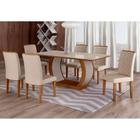 Conjunto de Mesa de Jantar com Vidro e 6 Cadeiras Maia I Veludo Imbuia e Creme