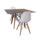 Conjunto De Mesa De Jantar Eames Eiffel Quadrada 90cm Tampo De Madeira Amêndoa Com 2 Cadeiras Branca