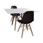 Conjunto De Mesa De Jantar Eames Eiffel Quadrada 90cm Tampo De Madeira Branco Com 2 Cadeiras Pretas