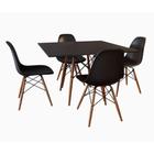 Conjunto De Mesa De Jantar Eames Eiffel Quadrada 90cm Tampo De Madeira Preto Com 4 Cadeiras Pretas - UNIVERSAL MIX