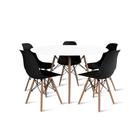 Conjunto de Mesa de Jantar Eames Eiffel Redonda 110cm Tampo de Madeira Branco com 5 Cadeiras Pretas