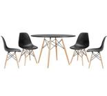 Conjunto de Mesa de Jantar Eames Eiffel Redonda 120cm Tampo de Madeira Preto com 4 Cadeiras Pretas - Universal Mix