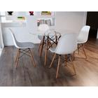 Conjunto de Mesa de Jantar Eames Eiffel Redonda 90cm Tampo de Vidro com 4 Cadeiras Brancas