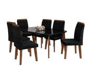 Conjunto de Mesa de Jantar JAD 6 Lugares Com Vidro Modelo Retrô Com Pés em Madeira Cor Black