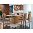 Conjunto de Mesa de Jantar Luna com Vidro e 6 Cadeiras Grécia Veludo Chocolate e Off White