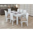 Conjunto de Mesa de Jantar Retangular com 6 Cadeiras Athenas Veludo Creme e Branco