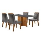 Conjunto de Mesa de Jantar Retangular com Tampo de Vidro Ane e 4 Cadeiras Bélgica Veludo Grafite e Imbuia - Modern