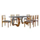Conjunto de Mesa de Jantar Retangular com Tampo de Vidro e 6 Cadeiras Padua Veludo Grafite e Cinamomo Imbuia