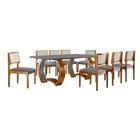 Conjunto de Mesa de Jantar Retangular com Tampo de Vidro e 8 Cadeiras Padua Veludo Grafite e Cinamomo Imbuia