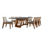 Conjunto de Mesa de Jantar Retangular com Tampo de Vidro e 8 Cadeiras Siena Linho Grafite e Cinamomo Imbuia