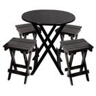 Conjunto de Mesa Dobravel de Madeira 60cm Redondo com 4 Banquinhos Dobraveis Preto