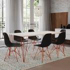 Conjunto De Mesa Eames Clips De Ferro Cobre Tampo Branco 135x75 6 Cadeiras Cobre Assento Preto