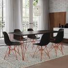 Conjunto de Mesa Eames Clips de Ferro Cobre Tampo Preto 135x75 6 Cadeiras Cobre Assento Preto