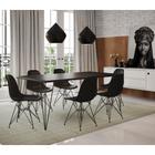 Conjunto de Mesa Eames Clips de Ferro Preto Tampo Preto 135x75 6 Cadeiras Ferro Preta Assento Preto