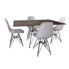 Conjunto de Mesa Eames Eiffel de Ferro Preto Tampo Amêndoa 120x75 4 Cadeiras Ferro Preta Assento Bra