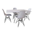 Conjunto de Mesa Eames Eiffel de Ferro Preto Tampo Branco 120x75 4 Cadeiras Ferro Preta Assento Bran