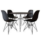 Conjunto De Mesa Eames Eiffel Redonda De Ferro Preto 110cm Tampo De Madeira Preto Com 4 Cadeiras Pretas