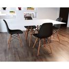 Conjunto De Mesa Eames Eiffel Retangular 120x75 Tampo De Madeira Branco Com 4 Cadeiras Pretas