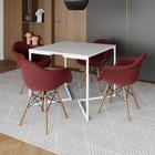 Conjunto de Mesa Industrial Base Branca Tampo Quadrado 90cm Branca 4 Poltronas Estofadas Vermelho - Up Home