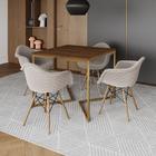 Conjunto de Mesa Industrial Base Dourada Tampo Quadrado 90cm Amêndoa 4 Poltronas Estofadas Nude - Up Home