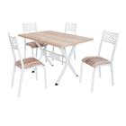 Conjunto de mesa jade tampo bp carvalho montreal 1,20m x 0,80m retangular com 4 cadeiras tubo branco - ciplafe