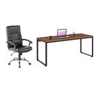 Conjunto de Mesa Kuadra Nogal com Cadeira de Escritório Presidente Giratória com Relax Office Plus Preta