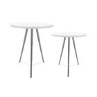 Conjunto de Mesa Lateral Dupla Lévis Redonda Sala Prata e Branco