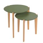 Conjunto de Mesa Lateral Florida 50cm e 60cm Lukaliam Verde Floresta/Freijo