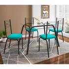 Conjunto de Mesa Lotus SF Preto Vidro Incolor De 107 cm Com 4 Cadeiras 119 Preto Assento Azul Turquesa Artefamol