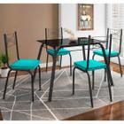 Conjunto de Mesa Lotus Vidro SF Preto De 1,07 m Com 4 Cadeiras 119 Azul Turquesa Artefamol