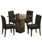 Conjunto De Mesa Sala de Jantar Com Tampo De Vidro 0,80m Onix 4 Cadeiras Trieste Cedro / Castor Dobuê