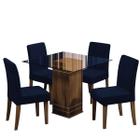 Conjunto De Mesa Sala de Jantar Com Tampo De Vidro 0,80m Onix 4 Cadeiras Trieste Cedro/Chumbo Dobuê
