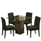 Conjunto De Mesa Sala de Jantar Com Tampo De Vidro 1m Onix 4 Cadeiras Trieste Cedro / Castor Dobuê